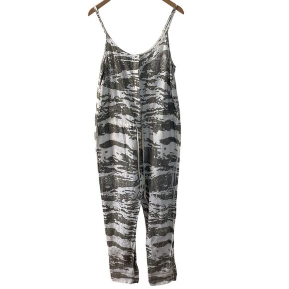 Enza Costa Jumpsuit Womens Large 3 Grey French Linen Drawstring Resort Vacation - Picture 1 of 9